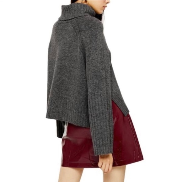 TOPSHOP Gray Ribbed Bell Sleeve Cowl Neck Cozy Oversized Pullover Sweater Size 2 - Picture 2 of 11